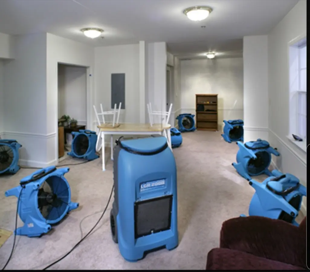 Air movers and dehumidifier setup for Water Extraction & Removal in Claverack